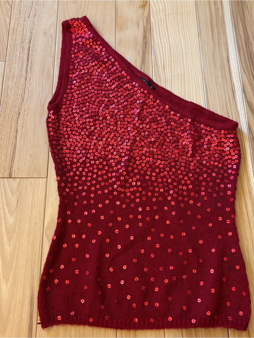 Vintage Y2K Arden B Red Sequined Mohair Blend One Shoulder Top